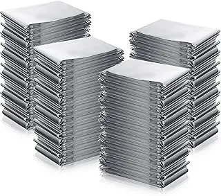 Macarrie Paquete de 100 mantas térmicas de emergencia de 2 tamaños, mantas de emergencia de papel de aluminio plateado para acampar al aire libre, senderismo, primeros auxilios adultos, 82 x 63, 82 x
