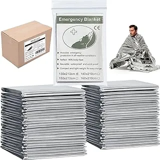 Manta de emergencia de aluminio (paquete de 50), mantas térmicas de supervivencia de Mylar envasadas individualmente, perfectas para al aire libre, senderismo, supervivencia, maratones o
