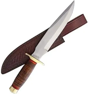 Marbles MR577 Cuchillo fijo Bowie de cuero apilado con funda de cinturón de cuero marrón