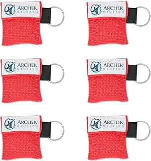 Máscara de RCP para bolsillo o llavero, protector facial de emergencia RCP con válvula unidireccional para primeros auxilios o entrenamiento de DEA, Archer MedTech (6)
