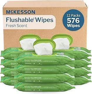 McKesson Toallitas húmedas desechables para adultos – 576 toallitas (12 paquetes de 48) – Aloe y vitamina E, toallitas limpiadoras a base de plantas, perfumadas