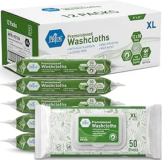 MED PRIDE 600 paños húmedos desechables prehumedecidos de 8 x 12 pulgadas para adultos con aloe y lanolina, limpieza personal, cuidado de la piel, eliminación de maquillaje, viajes