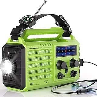 Mesqool Radio de emergencia alimentada por 5 vías, 5000 mAh/18500 mWh, manivela solar de supervivencia, portátil, radio meteorológica NOAA/AM/FM/SW, batería de reserva, radio de cuerda con cargador de