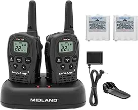 Midland - LXT500VP3, Walkie Talkies FRS de 22 canales con escaneo de canales - Radios de dos vías de rango extendido, operación silenciosa, baterías incluidas (paquete de par) (negro)