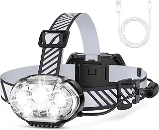 MIOISY Linterna frontal recargable, lámpara de cabeza ultra brillante de 5 LED con luz roja y blanca, linterna impermeable IPX4, linterna de cabeza de 8 modos para correr al aire libre, caza, pesca