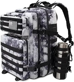 Mochila militar táctica grande de 45L para mujeres y hombres, paquete de asalto militar Molle de 3 días con soporte ajustable para botella de agua, mochila EDC para gimnasio para campamento, motocicleta, camuflaje blanco negro