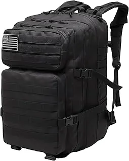 Mochila táctica militar para hombres y mujeres Molle 45L grande ejército 3 días paquete de asalto bolsa de insectos resistente al agua y resistente senderismo camping treeking mochila - Negro