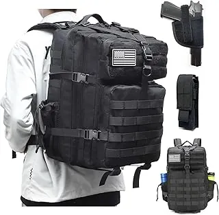 Mochila táctica para hombre, mochila militar de 45 L con funda de pistolas, bolsa de viaje Molle del ejército, paquete de 3 días con bolsillo lateral para gimnasio, campamento, senderismo, senderismo (negro)