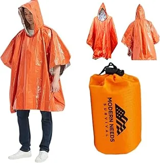 MODERN NEEDS Chaqueta de supervivencia de emergencia – Ponchos de lluvia desechables para adultos con capucha | Poncho impermeable para hombres y mujeres | Equipo compacto de lluvia de emergencia para camping, viajes y kits de supervivencia al aire libre