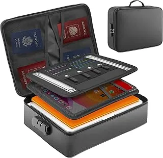 Mondoshop - Bolsa de documentos impermeable ignífuga con candado, organizador de documentos portátil impermeable para archivos importantes, estuche de almacenamiento de viaje a prueba de fuego con cremallera para laptop, pasaporte, certificados, tarjetas