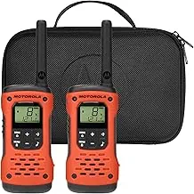 Motorola Solutions, Radios portátiles FRS, T605_H2O, Talkabout, radios bidireccionales impermeables Walkie Talkie Preparación de emergencia, recargable, 22 canales, 35 millas, naranja con negro
