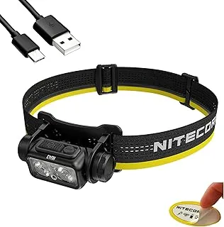 Nitecore NU43 linterna recargable frontal, 1400 lúmenes USB-C brillante ligera para camping, correr o trabajar, con foco, luz roja, incluye pegatina NitecoreS