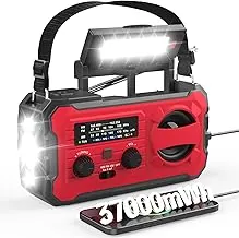 NITIGO Radio de emergencia de 10000 mAh, radio meteorológica NOAA con AM/FM, 37000 mWh de energía recargable para teléfono, carga USB/solar/con manivela, linterna LED, alarma SOS, lámpara de lectura