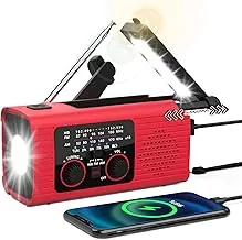 Nitigo - Radio meteorológico de emergencia de 4,000 mAh, radio de mano NOAA con manivela, cargado con energía solar, radio AM FM con linterna, lámpara de lectura retráctil, alarma, toma de audífonos