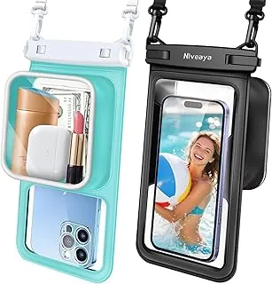 Niveaya Bolsa flotante impermeable flotante para teléfono, 2 paquetes de hasta 8.5 pulgadas, cordón ajustable para el cuello para el cuello, funda impermeable para teléfono, bolsas secas para