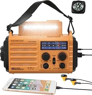 NOAA - Radio meteorológica AM/FM/onda corta, radio de emergencia de 5 vías, 5000 mAh/18500 mWh, manivela solar, cargador de teléfono portátil con linterna LED, lámpara de lectura y alarma SOS para