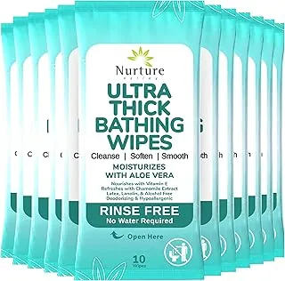 Nurture XL - Toallitas corporales ultra gruesas para adultos con aloe | 120 paños desechables extra grandes de limpieza húmeda sin enjuague, ducha sin agua, toallita de baño para mujeres, hombres y