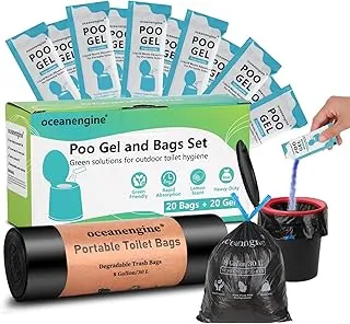 oceanengine Bolsas de Inodoro Portátiles y Gel para Heces, 8 Galones de Bolsas de Inodoro para Acampar con Gel Absorbente Portátil, Bolsas de Inodoro Portátiles Compostables para Acampar, Senderismo