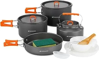 Odoland 15pcs Camping Cookware Non-Stick Lightweight Camping Pots and Pans Set with Kettle Plastic Plates Bowls Soup Spoon for Camping, Backpacking, Outdoor Cooking and Picnic