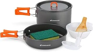 Odoland Juego de ollas y sartenes ligeras antiadherentes con cuencos de plástico, cuchara de sopa para mochileros, cocina al aire libre y picnic