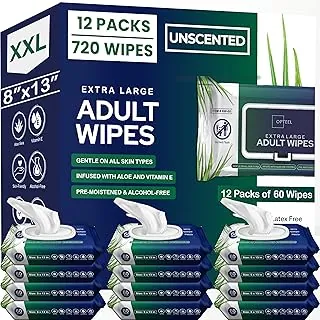 OPTEEL Toallitas para Adultos Mayores - 8"x13" Toallitas Húmedas Extra Grandes y Suaves para Baño de Adultos - Paños Desechables para Incontinencia, Infusionadas con Vitamina E y Aloe para Hombres y