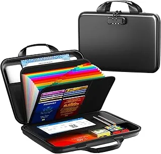 Organizador de documentos ignífugo con cerradura, caja rígida de archivos de EVA con carpeta de acordeón de 13 bolsillos para documentos importantes y tabletas de menos de 11 pulgadas, almacenamiento ligero y seguro para el hogar, la oficina y los viajes (tamaño pequeño)