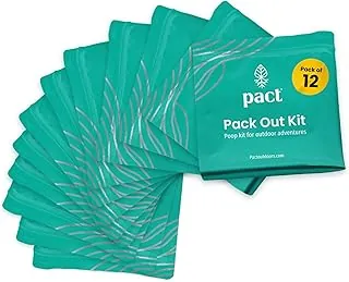 PACT Kit de empaque: el kit de caca de camping incluye toallitas húmedas, bolsas de eliminación a prueba de olores, toallitas de mano, polvo de excremento para olores y bolsas de desechos humanos para