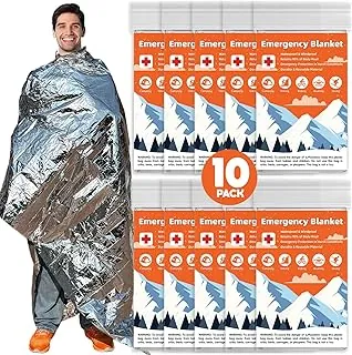 Paquete de 10 mantas térmicas de emergencia de supervivencia, mantas Mylar para exteriores, manta espacial, lámina plateada para supervivencia, kit de supervivencia, mantas de campamento