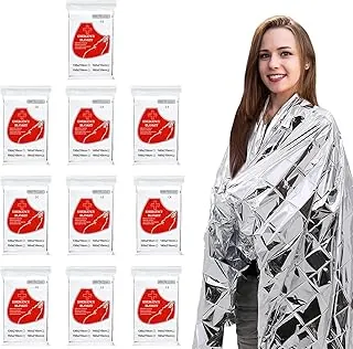 Paquete de 10 mantas térmicas de Mylar de emergencia, 84 x 52 pulgadas, mantas espaciales duraderas para primeros auxilios, supervivencia, campamento, senderismo, kit de emergencia de