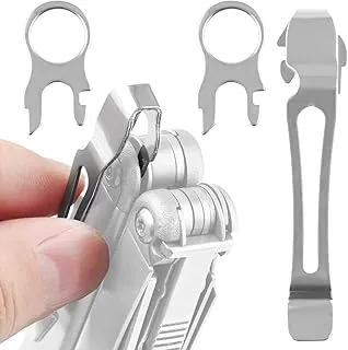 [Paquete de 2] 2 clips de bolsillo de liberación rápida + 2 anillos de cordón compatibles con Leatherman Wave & Charge MultiTools – Clip de bolsillo de acero inoxidable de transporte profundo que no
