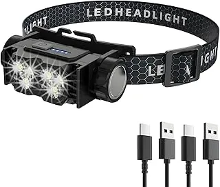 Paquete de 2 faros LED recargables – Faro magnético súper brillante con carga rápida tipo C, impermeable, potencia en tiempo real, ligero, haz ajustable de 120°, compacto para campamento, senderismo, trabajo, negro