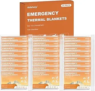 Paquete de 24 mantas de emergencia – Mantas térmicas Mylar espaciales para supervivencia y protección – Ideal para camping, al aire libre, senderismo, rescate, maratones