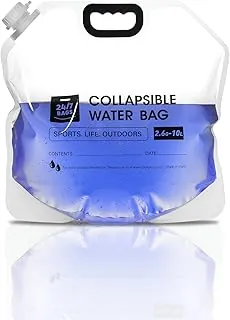 Paquete de 4 bolsas plegables para contenedores de agua de 2.6 galones/10 litros, resistente con asas de transporte, caminatas, viajes, emergencias climáticas y más, bolsa de agua plegable