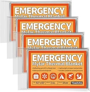Paquete de 4 mantas de emergencia, manta térmica reflectante, mantas de Mylar espaciales, equipo de supervivencia, 82 x 52 pulgadas