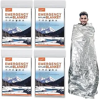 Paquete de 4 - Mantas térmicas de emergencia de Mylar de supervivencia grandes de 82" x 62", mantas térmicas de supervivencia perfectas para acampar, senderismo, aislamiento corporal, al aire