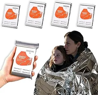 Paquete de 4 mantas térmicas de emergencia Mylar – Equipo de supervivencia impermeable y resistente al viento para camping, senderismo y maratones – Retiene el 95% del calor corporal, resistente a