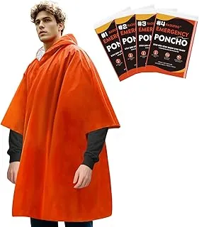 Paquete de 4 ponchos de emergencia con forro de manta de Mylar grueso, resistente al viento, impermeables y térmicos, ponchos de supervivencia naranja, perfectos para rescate al aire libre, equipo de campamento familiar, kits de emergencia de automóvil