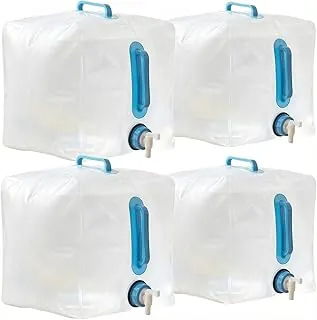 Paquete de 4 recipientes de agua plegables de 5.3 galones con espita – Asas dobles que ahorran mano de obra – Cantina sin BPA para senderismo al aire libre, campamento, emergencia, portátil, plegable