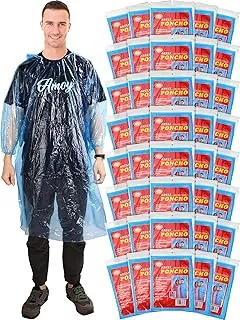 Paquete de 40 ponchos de lluvia desechables para adultos, paquete de ponchos desechables con capucha con cordón de ajuste, mangas elásticas, impermeable para acampar