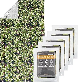 Paquete de 5 mantas de supervivencia Mylar – 90% de retención de calor, impermeable, mantas de emergencia para protección del clima frío, mantas espaciales duraderas para kits de supervivencia