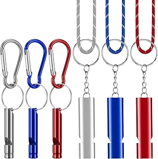 Paquete de 6 silbatos de emergencia para supervivencia, silbato de entrenador con cordón, silbatos de metal, silbatos de seguridad para mujeres, ruidosos para deportes al aire libre, senderismo