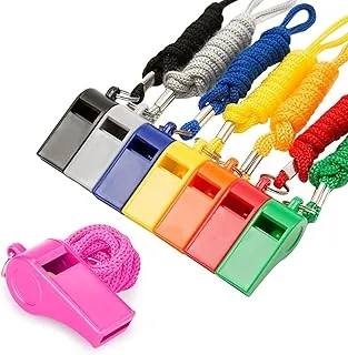 Paquete de 8 Silbatos de Seguridad Fuertes de 120dB con Cordón - Silbatos de Emergencia de Plástico de Colores Brillantes para Deportes, Entrenadores, Socorristas, Kits de Supervivencia y