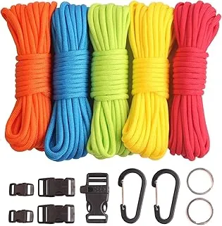 Paracord, kit de manualidades para paracord 550 con 5 tipos de hebillas, cuerda de paracord de 20 pies cada una (Set Arcoíris Claro 200 pies) (Set B)