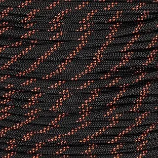 Paracord Planet Cuerda paracaídas táctica tipo III de 550 libras, 7 hebras tipo III para senderismo, campamento y manualidades, color negro reflectante con trazadores naranjas (50 pies)
