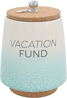 Pavilion Gift Company - Vacation Fund - Hucha de cerámica única de 6.5 pulgadas con base de corcho y tapa de corcho, color verde azulado degradado