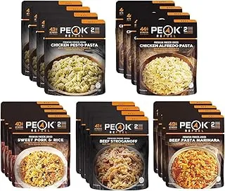 Peak Refuel Paquete variado de platos | Alimentos liofilizados para mochileros y campamentos, bolsas de comida para almuerzo/cena, sabor increíble, alto en proteínas, carne real, preparación rápida