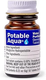 Potable Aqua Tratamiento de purificación de agua: tratamiento portátil de agua potable para camping, preparación de emergencia, huracanes, tormentas, supervivencia y viajes (50 tabletas), negro