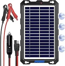 POWOXI - Cargador de batería solar mejorado de 7.5 W - Mantenedor de carga en goteo - 12 V - Kit portátil de panel solar impermeable para coche, automoción, motocicleta, barco, marino, RV, remolque