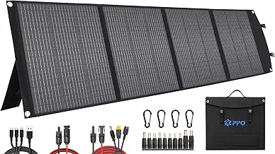 PPQ Kit de panel solar portátil de 200 W, 18 V/12 A, cargador solar plegable de 14 libras con 24% de eficiencia, 3 cables y 16 salidas para todas las estaciones de energía de campamento, batería de RV, teléfonos, impermeable IP67