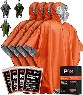 PREPARED4X Poncho de emergencia Mylar – Poncho de lluvia de supervivencia con capucha – Ligero, compacto, reutilizable, manta de emergencia Poncho para senderismo, camping, equipo térmico, kit de